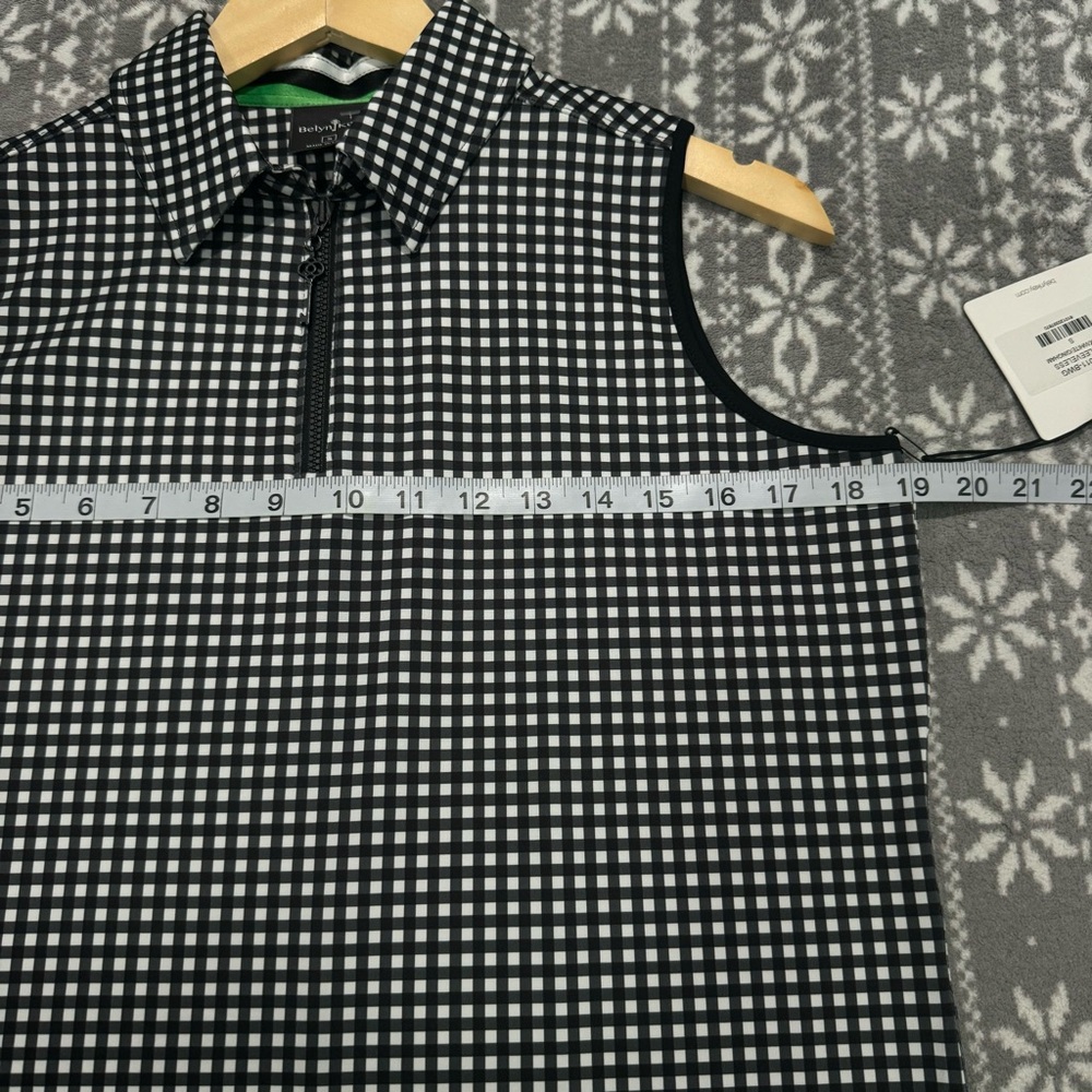 NWT Belyn Key Sleeveless Polo Golf‎ Tank Black White Gingham Small Tennis Active - Picture 10 of 10